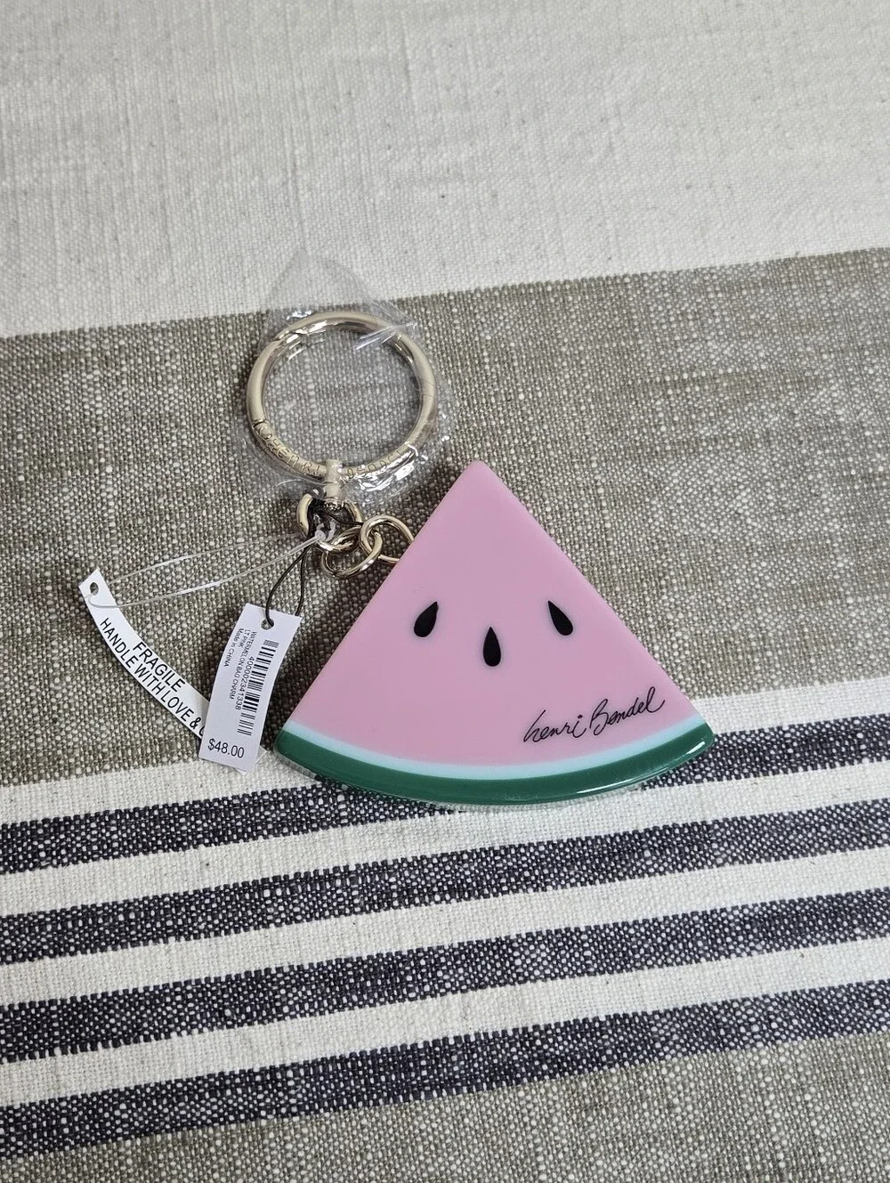 Henri Bendel NWT Pink & Green Watermelon Slice Keyring/charm with Gold Hardware - Picture 3 of 8